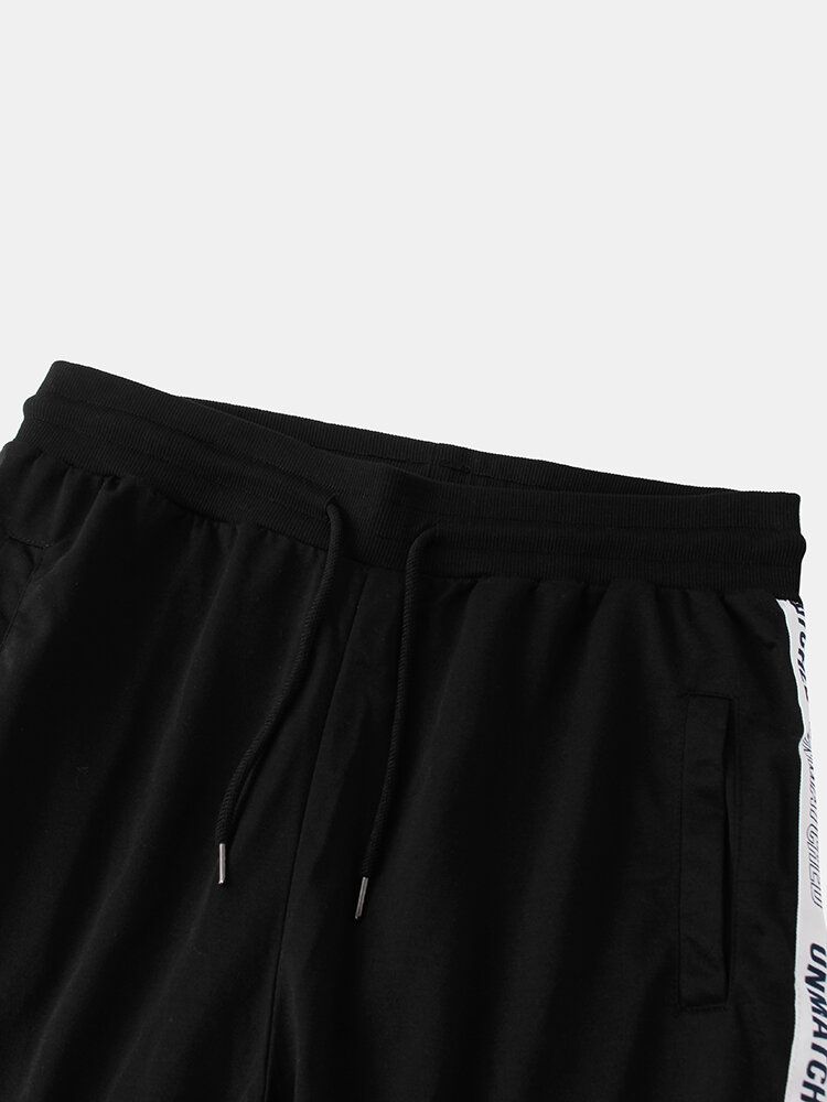 Pantalones De Tobillo Elásticos Con Cordón Informal De Algodón Con Cinta Lateral Para Hombre Con Bolsillo