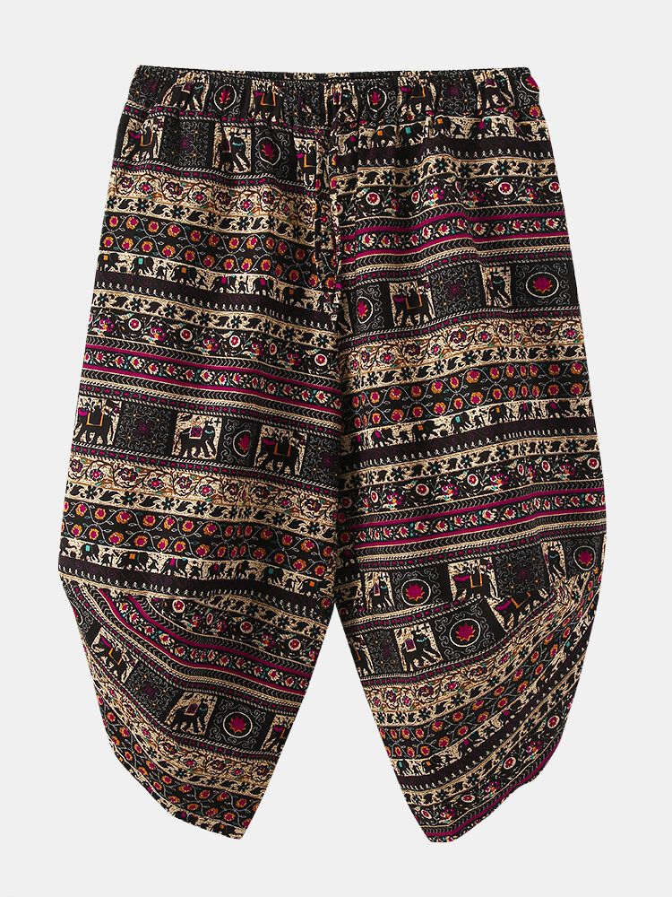 Pantalones Vintage De Cintura Elástica Con Bolsillo De Estilo Étnico Con Estampado Abstracto Para Hombre