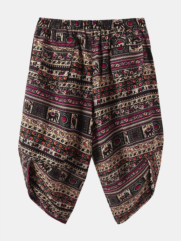 Pantalones Vintage De Cintura Elástica Con Bolsillo De Estilo Étnico Con Estampado Abstracto Para Hombre