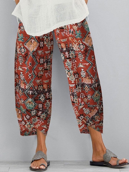 Pantalones Vintage De Cintura Elástica Con Bolsillo Lateral Y Dobladillo Irregular Para Mujer