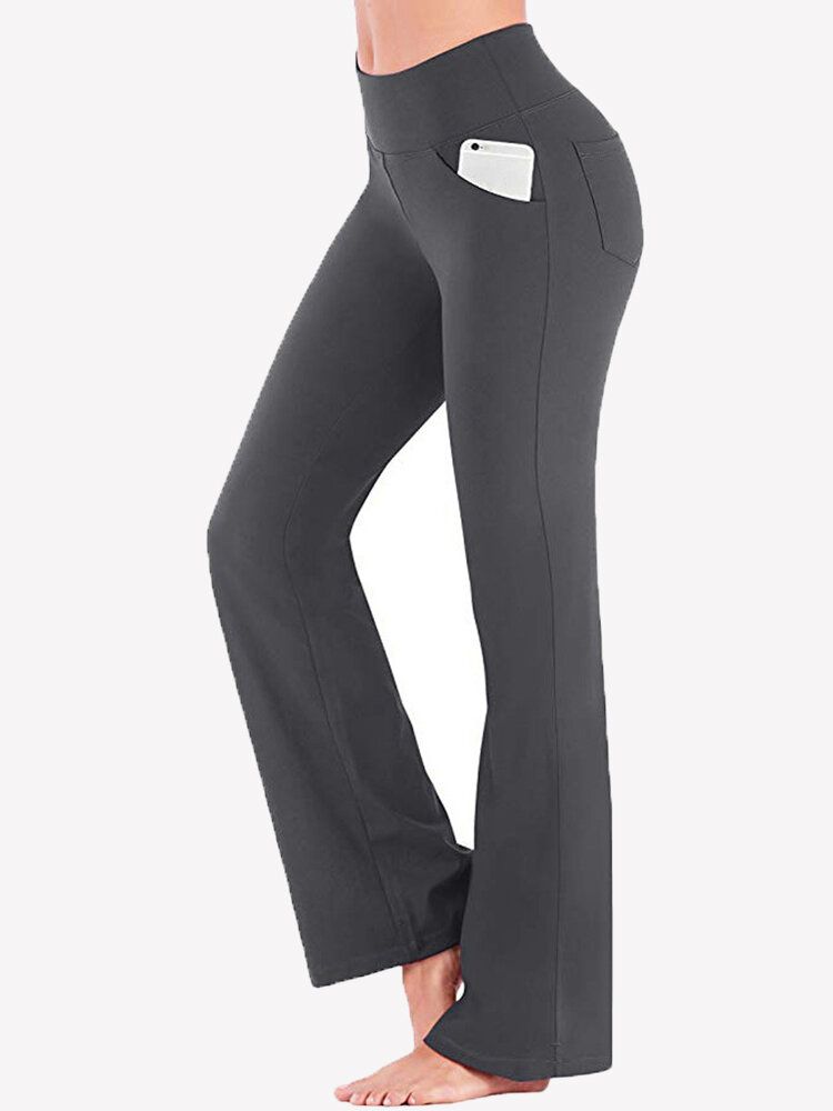 Pantalones De Yoga Deportivos Casuales Para Mujer De Color Sólido Con Alto Wasit