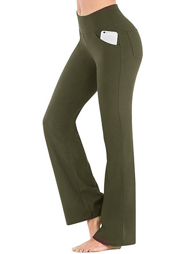 Pantalones De Yoga Deportivos Casuales Para Mujer De Color Sólido Con Alto Wasit