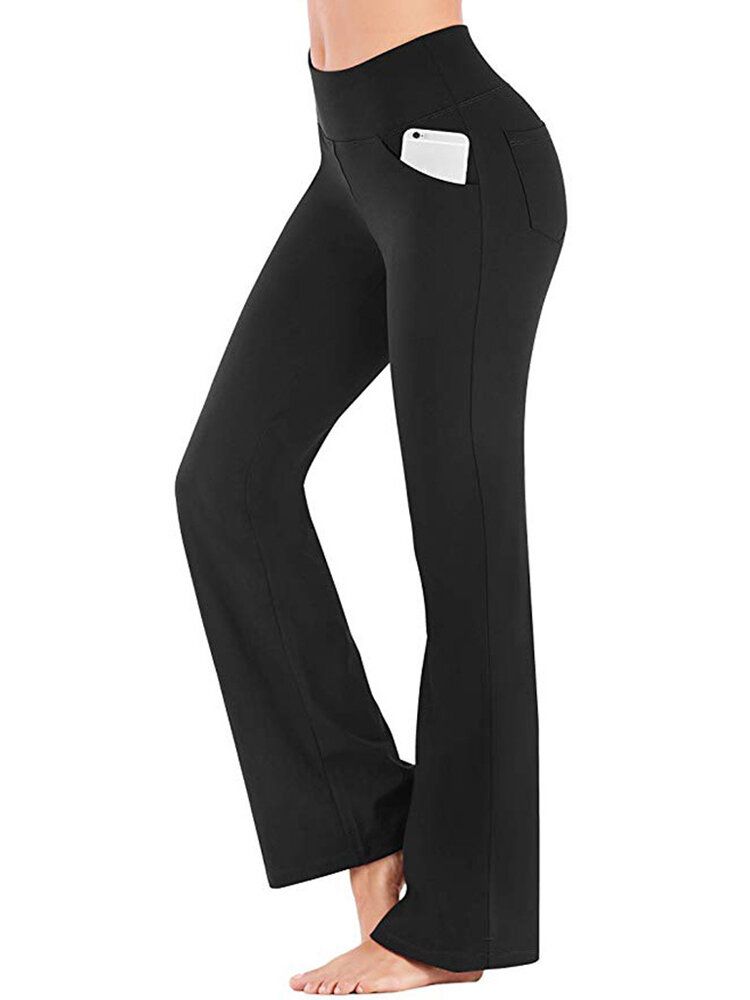 Pantalones De Yoga Deportivos Casuales Para Mujer De Color Sólido Con Alto Wasit