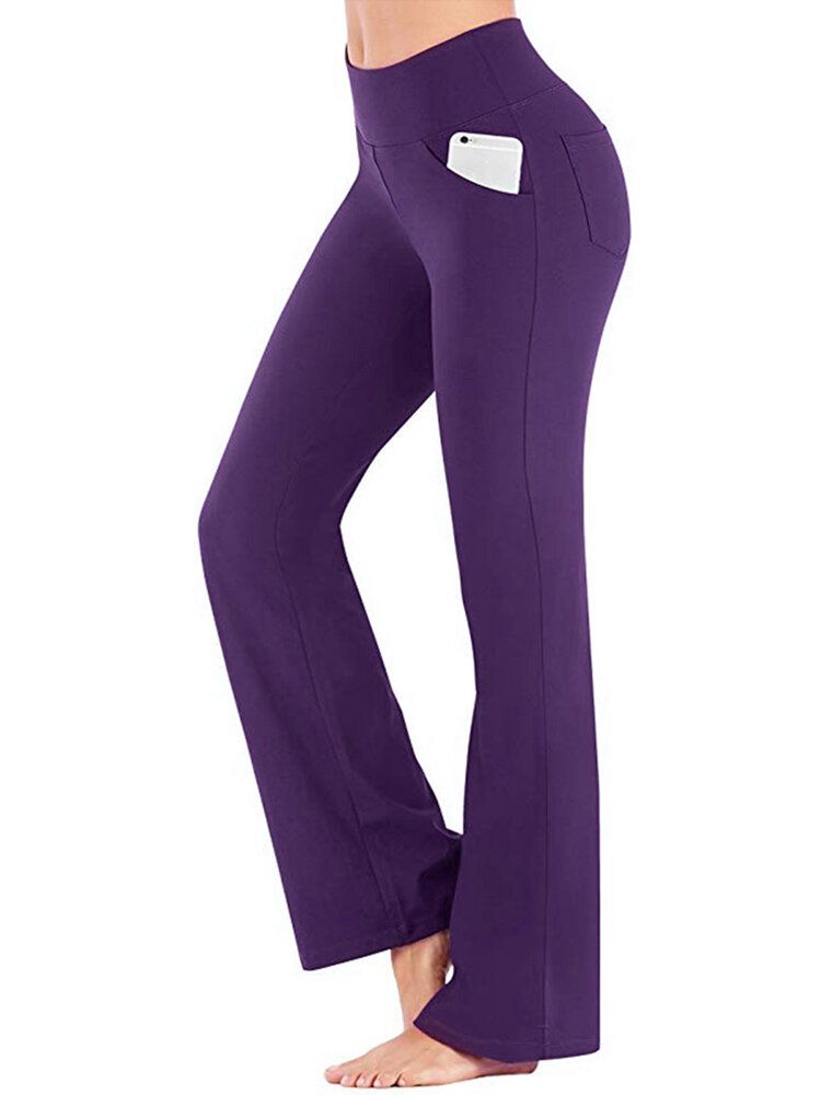 Pantalones De Yoga Deportivos Casuales Para Mujer De Color Sólido Con Alto Wasit