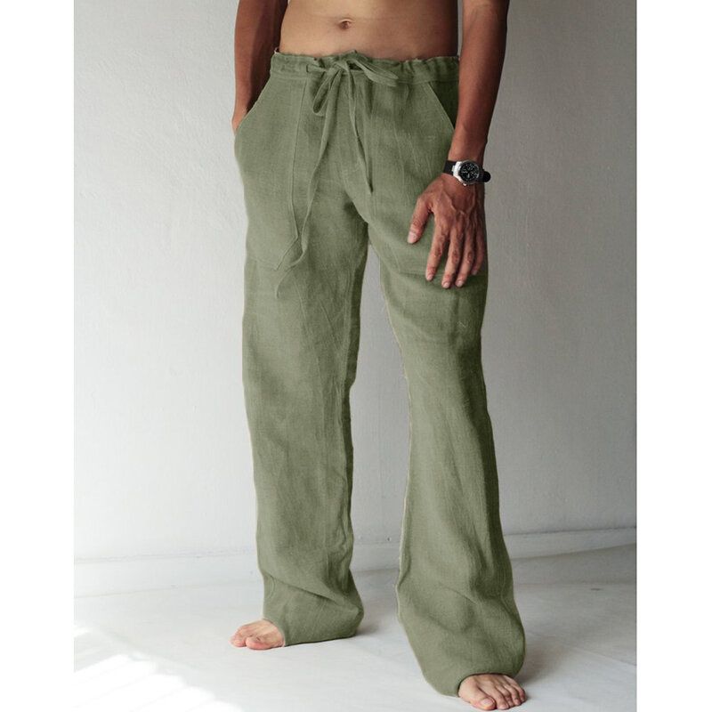 Pantalones De Yoga Harem Holgados De Lino De Algodón Transpirable Para Hombres Pantalones Largos Con Cordón