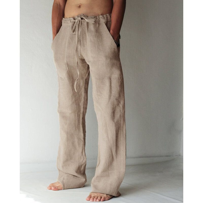 Pantalones De Yoga Harem Holgados De Lino De Algodón Transpirable Para Hombres Pantalones Largos Con Cordón