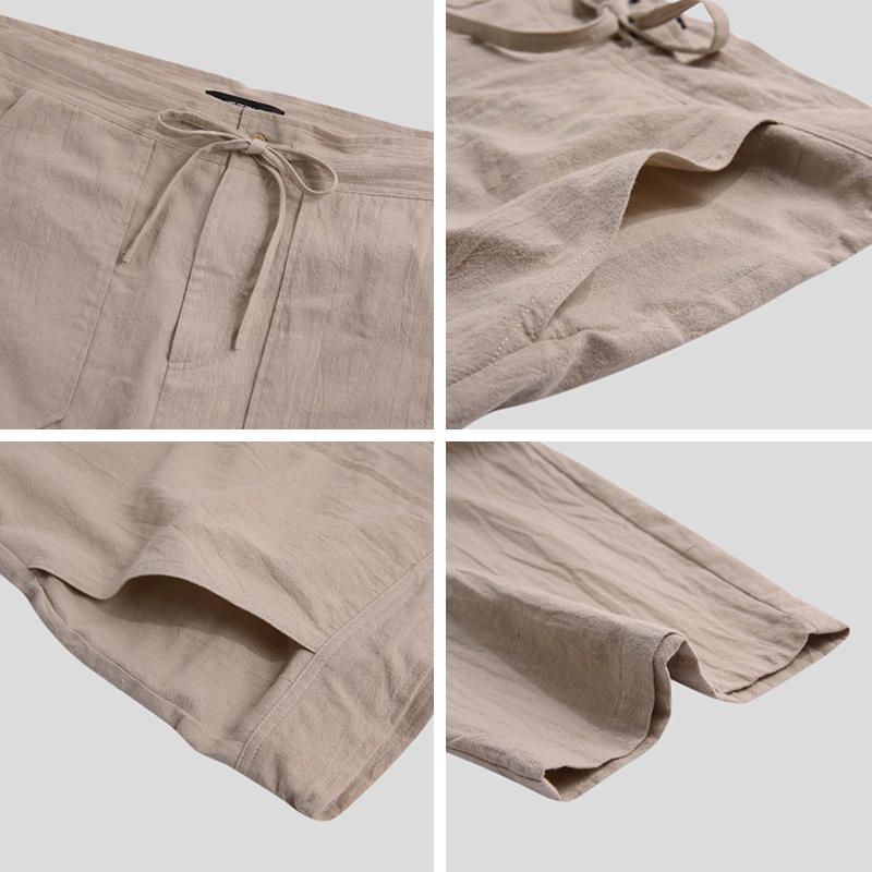 Pantalones De Yoga Harem Holgados De Lino De Algodón Transpirable Para Hombres Pantalones Largos Con Cordón