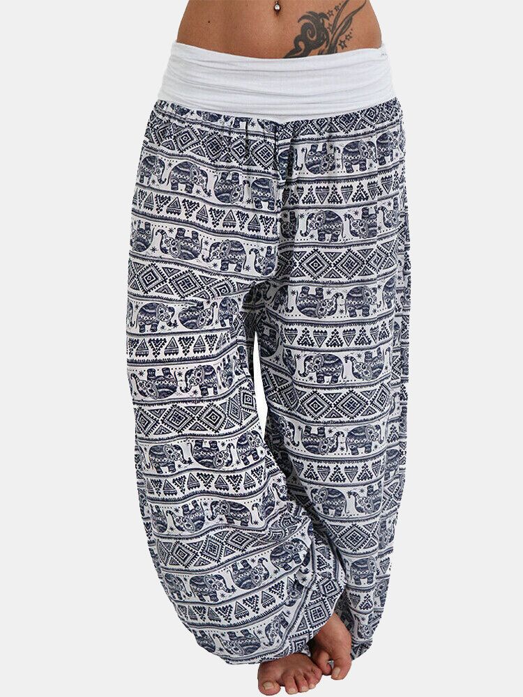 Pantalones De Yoga Sueltos Casuales Con Estampado De Elefante De Cintura Alta Para Mujer