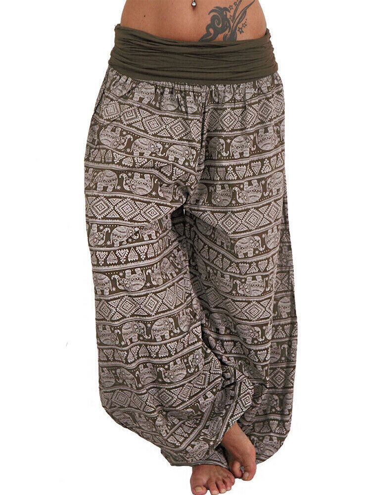 Pantalones De Yoga Sueltos Casuales Con Estampado De Elefante De Cintura Alta Para Mujer