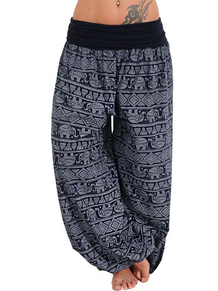 Pantalones De Yoga Sueltos Casuales Con Estampado De Elefante De Cintura Alta Para Mujer