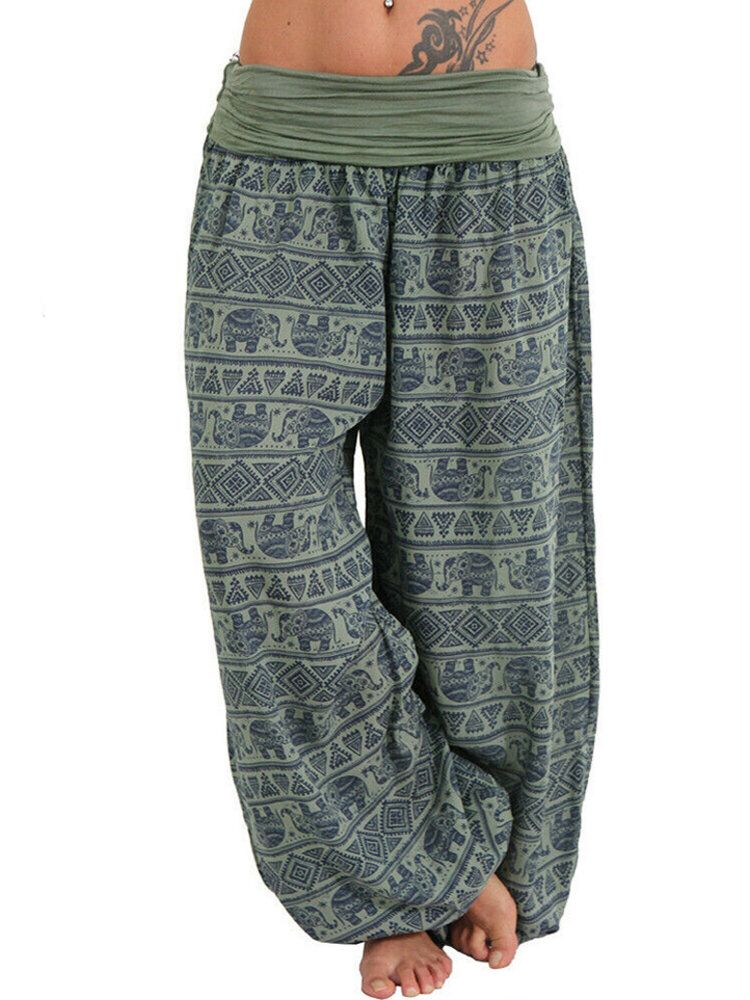 Pantalones De Yoga Sueltos Casuales Con Estampado De Elefante De Cintura Alta Para Mujer