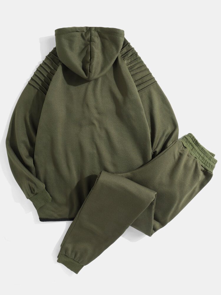 Sudadera Con Capucha Frontal Con Cremallera De Algodón Para Hombre Con Pantalones Deportivos Trajes Sólidos De Dos Piezas