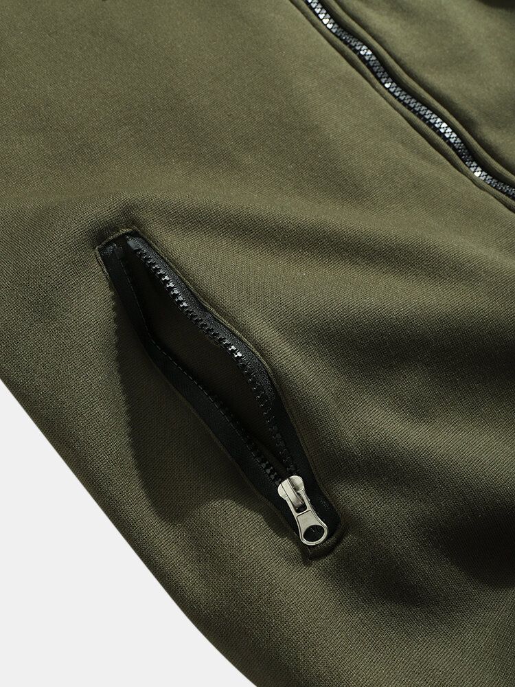 Sudadera Con Capucha Frontal Con Cremallera De Algodón Para Hombre Con Pantalones Deportivos Trajes Sólidos De Dos Piezas