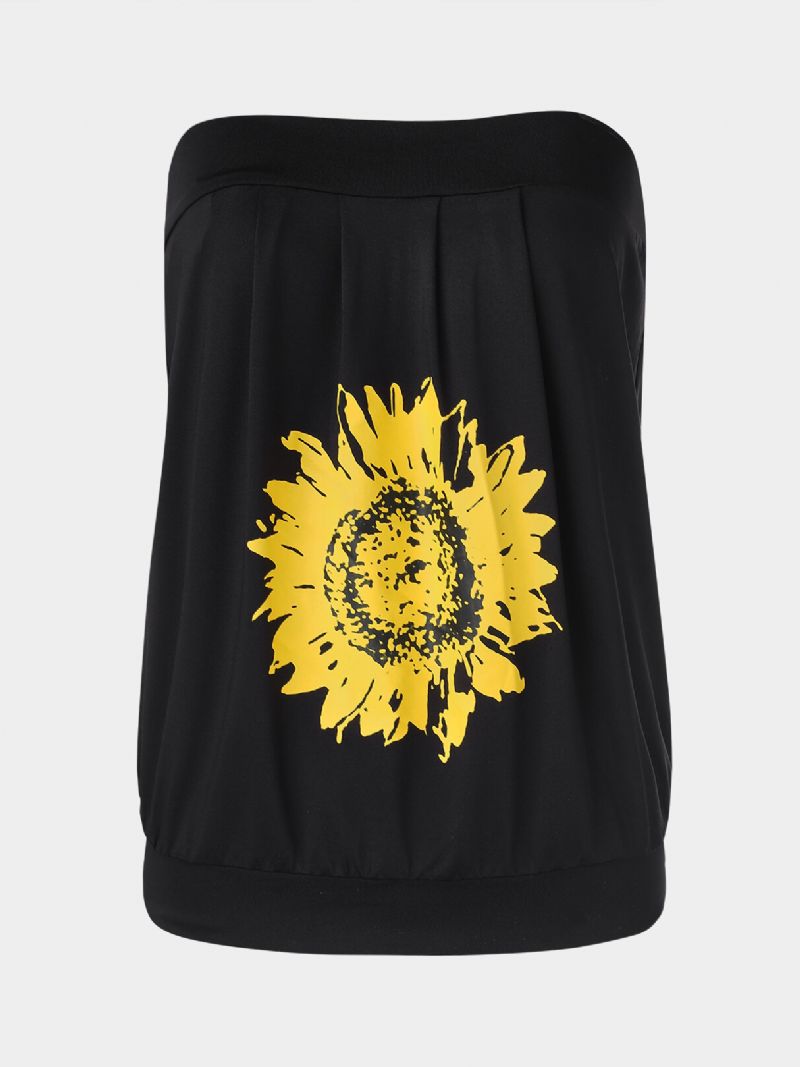 Cami Casual De Verano Sin Mangas Con Estampado De Girasol Sin Tirantes Para Mujer