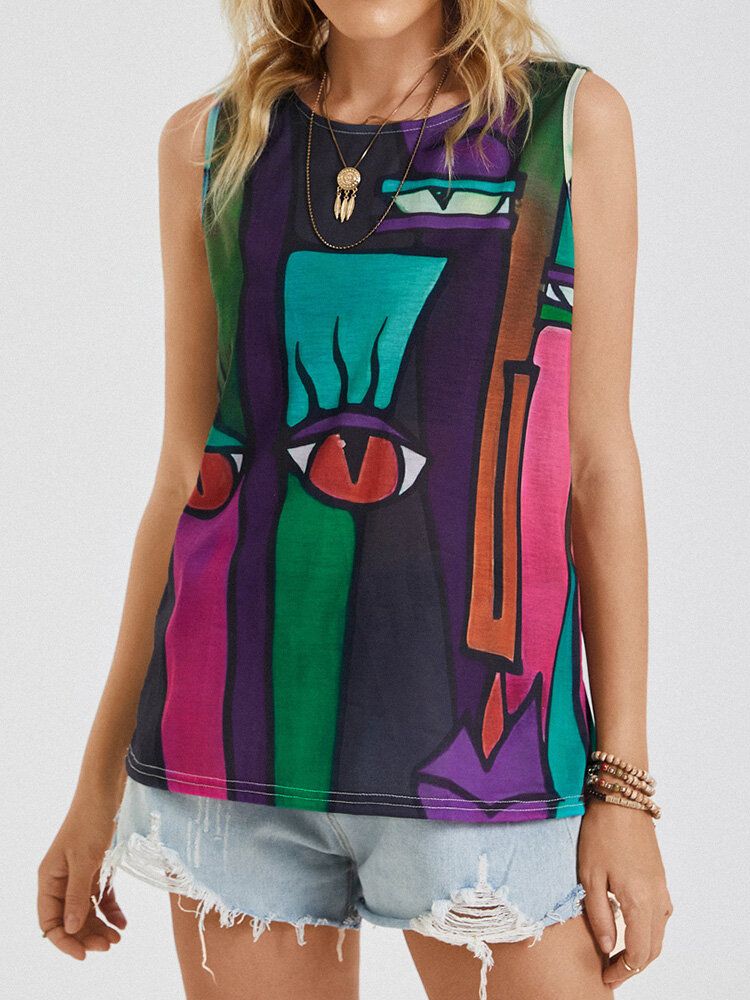 Camiseta Sin Mangas Con Cuello En O Sin Mangas Con Estampado Abstracto Vintage Para Mujer