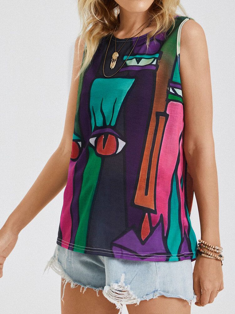 Camiseta Sin Mangas Con Cuello En O Sin Mangas Con Estampado Abstracto Vintage Para Mujer