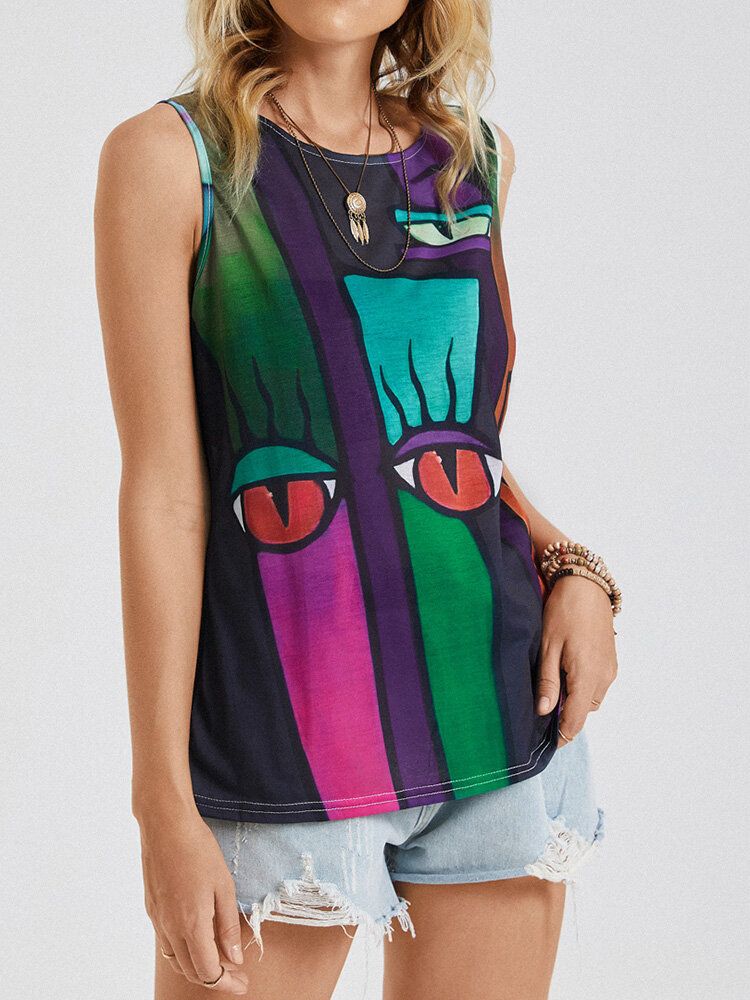 Camiseta Sin Mangas Con Cuello En O Sin Mangas Con Estampado Abstracto Vintage Para Mujer