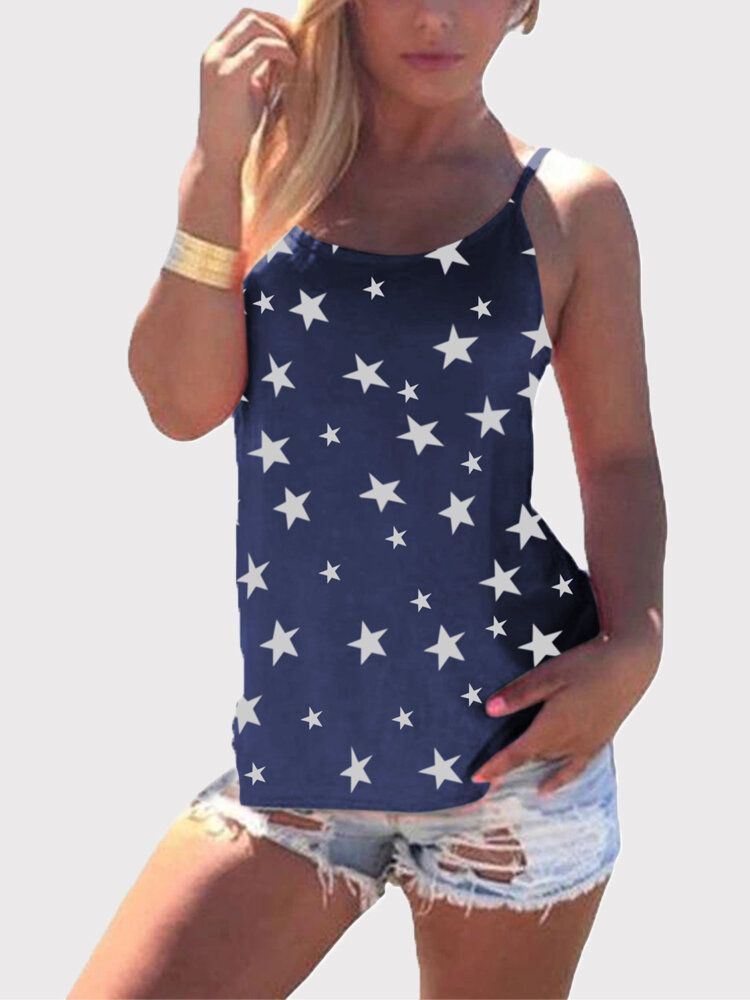 Camiseta Sin Mangas Con Estampado De Estrellas Y Espalda Cruzada Sin Mangas Informal Salvaje