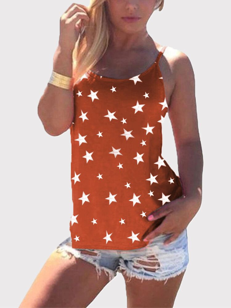 Camiseta Sin Mangas Con Estampado De Estrellas Y Espalda Cruzada Sin Mangas Informal Salvaje