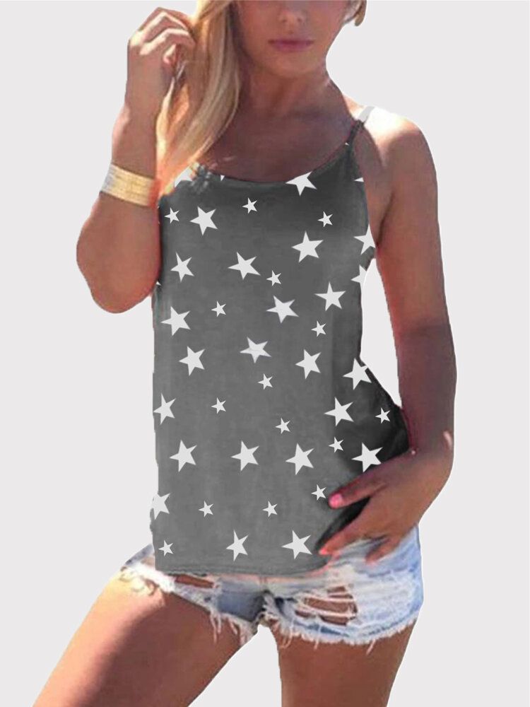 Camiseta Sin Mangas Con Estampado De Estrellas Y Espalda Cruzada Sin Mangas Informal Salvaje