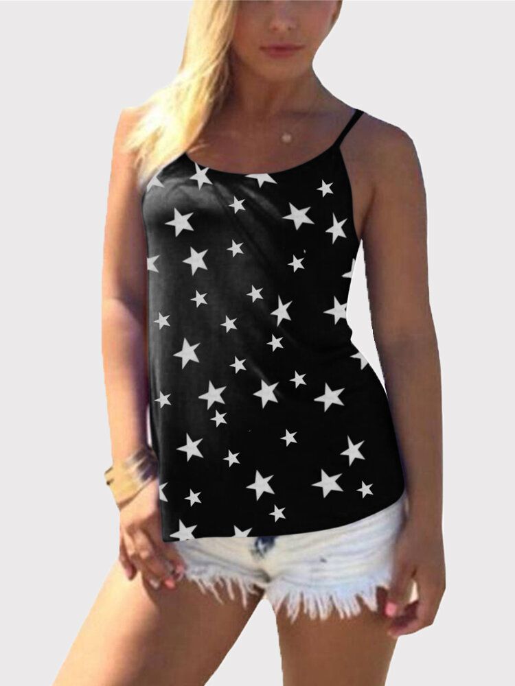 Camiseta Sin Mangas Con Estampado De Estrellas Y Espalda Cruzada Sin Mangas Informal Salvaje