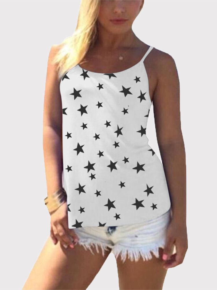 Camiseta Sin Mangas Con Estampado De Estrellas Y Espalda Cruzada Sin Mangas Informal Salvaje