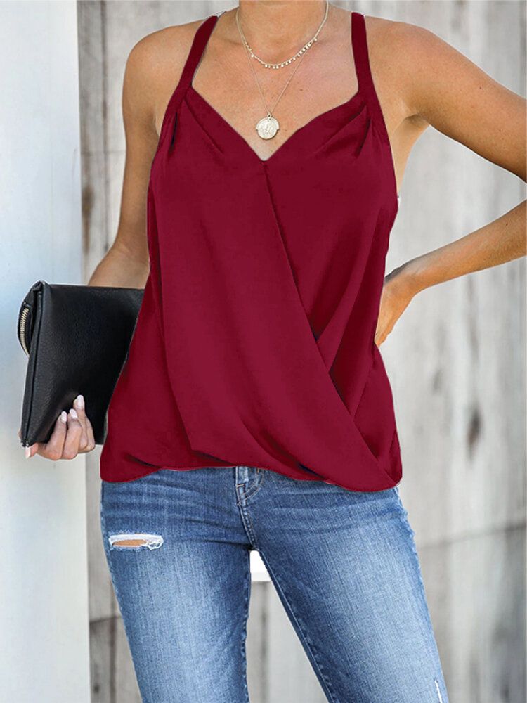 Camiseta Sin Mangas Elegante Sin Mangas Con Cuello En V Y Cuello En V Borgoña Informal