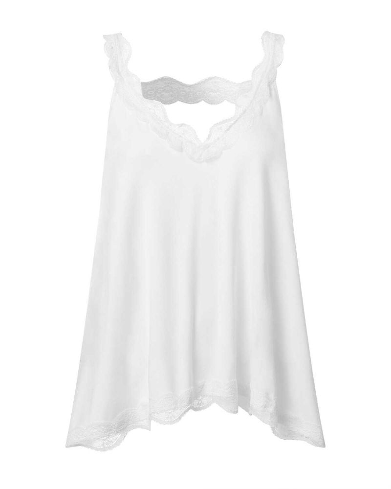 Camiseta Sin Mangas Sin Mangas De Retazos De Encaje Con Cuello En V Informal De Verano