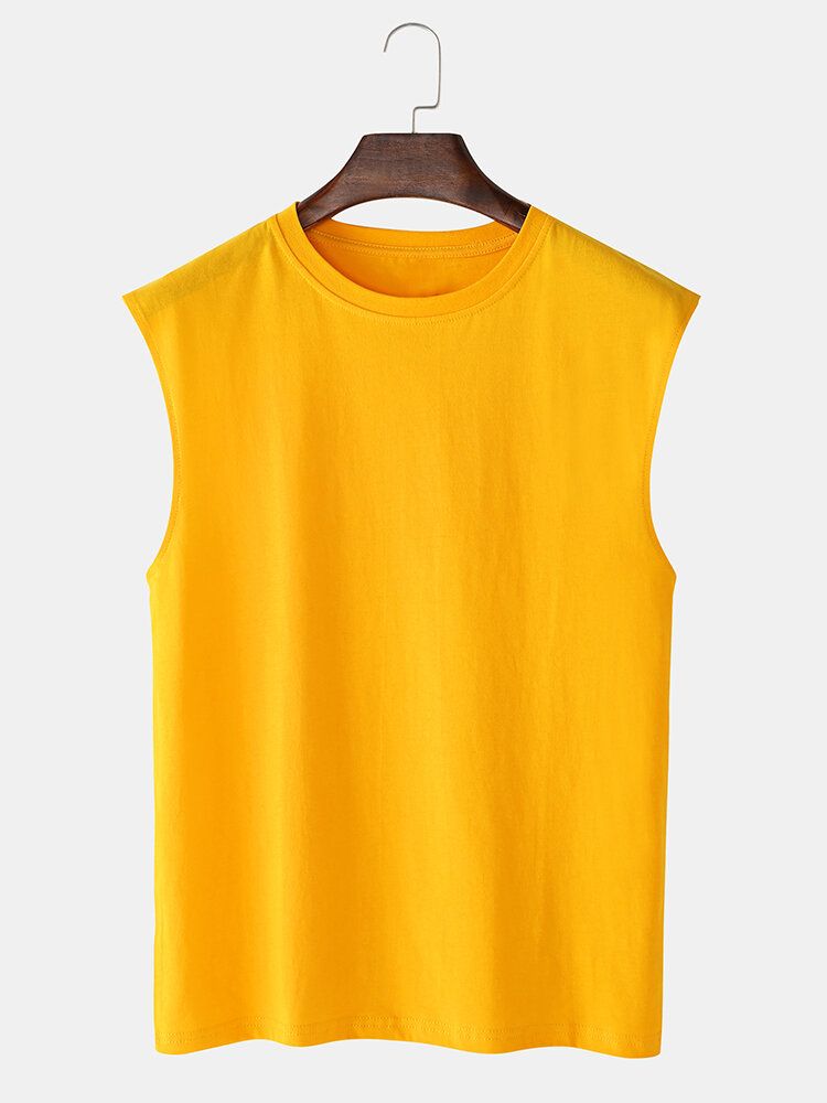 Camisetas Sin Mangas Informales De Color Sólido Transpirable 100% Algodón Para Hombre