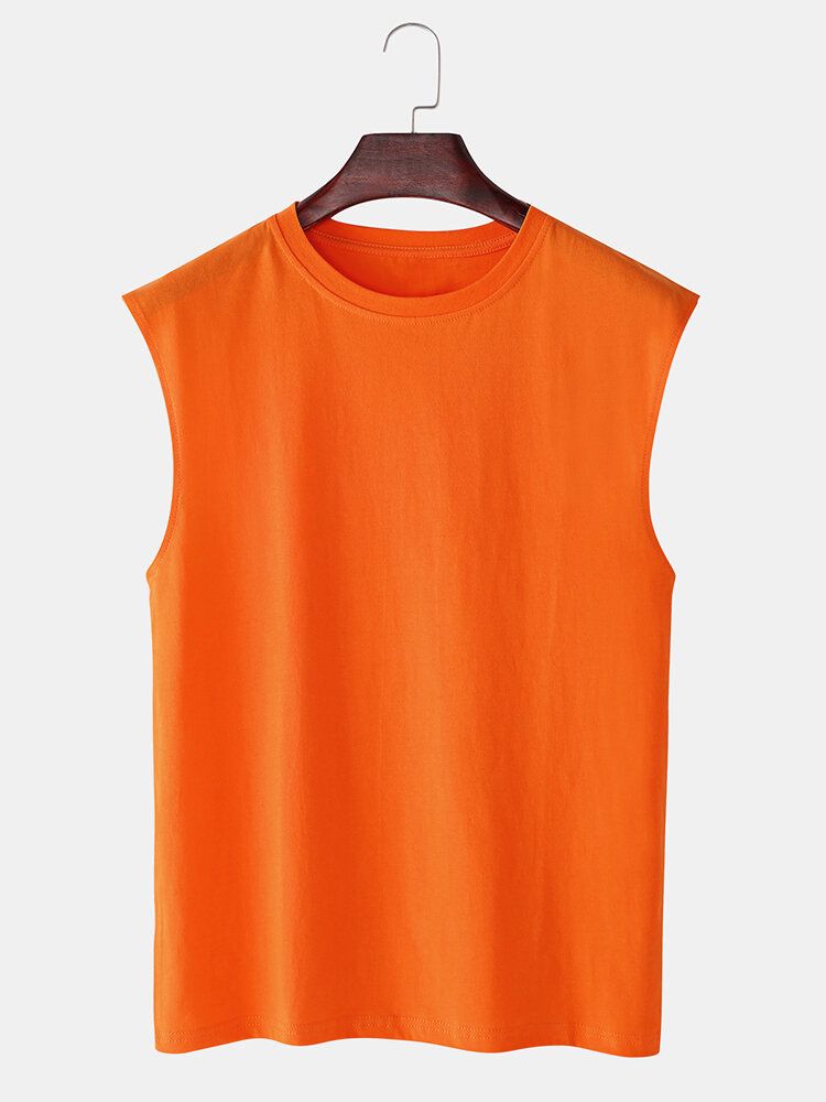 Camisetas Sin Mangas Informales De Color Sólido Transpirable 100% Algodón Para Hombre