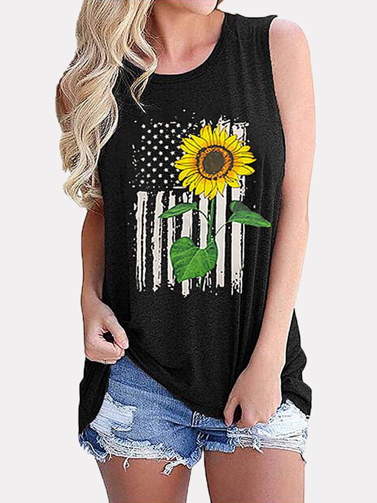 Camisetas Sin Mangas Sueltas Sin Mangas Con Estampado De Girasol Con Estampado De Girasol Para Mujer