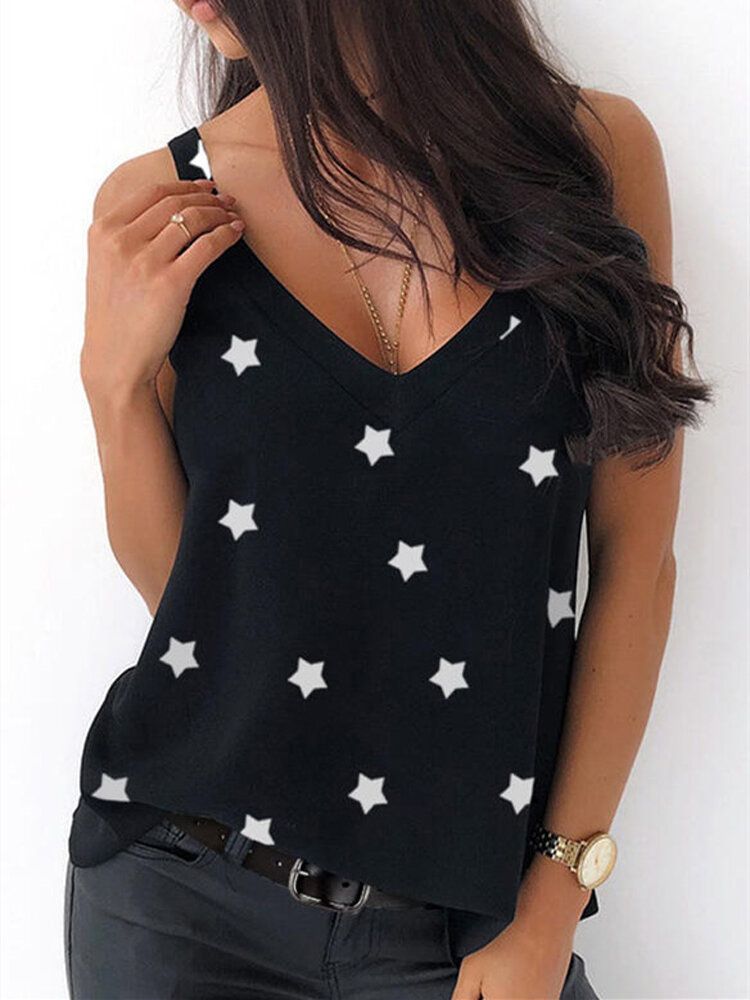 Camisetas Sin Mangas De Verano Con Estampado De Estrellas Sueltas Para Mujeres