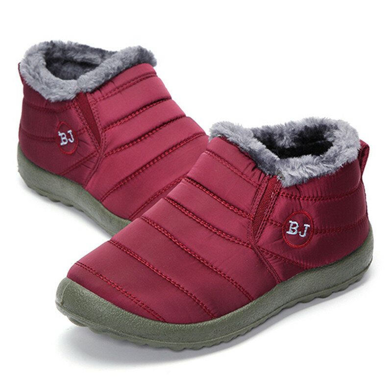 Bj Shoes Botas De Nieve De Tobillo Plano Con Forro De Lana Cálida Para Mujer