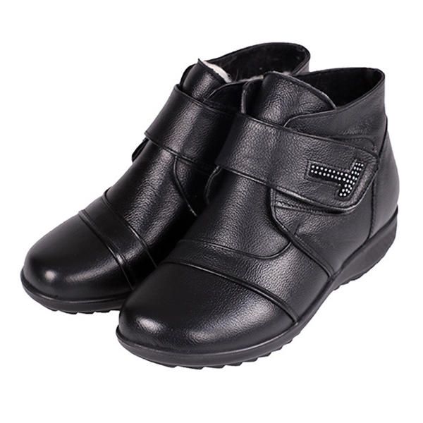 Botas De Algodón De Cuero Genuino Para Mujer Mantén Abrigados Botines Casuales