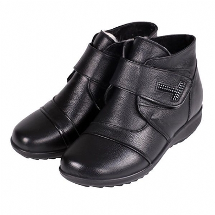 Botas De Algodón De Cuero Genuino Para Mujer Mantén Abrigados Botines Casuales