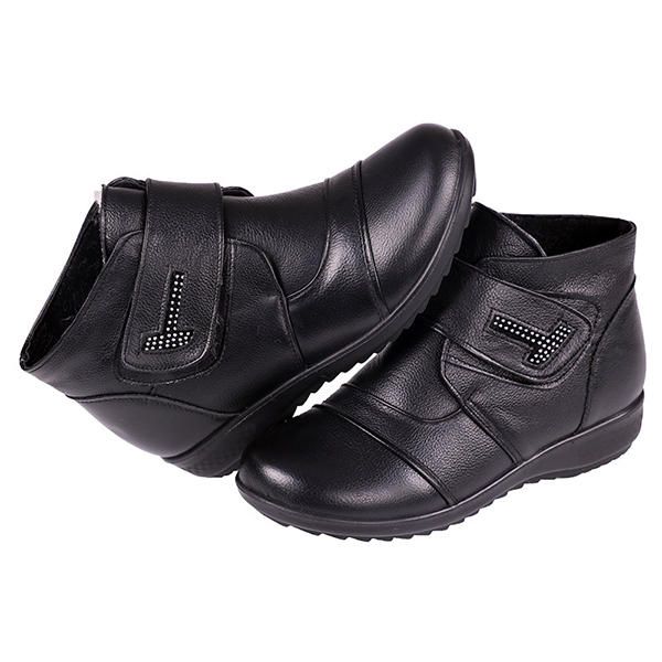 Botas De Algodón De Cuero Genuino Para Mujer Mantén Abrigados Botines Casuales