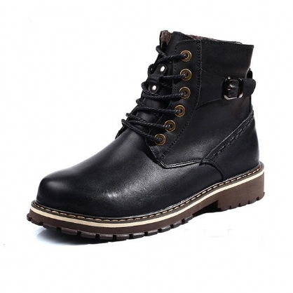 Botas De Algodón De Invierno De Gran Tamaño Para Hombre Botas De Felpa De Cuero Con Cordones