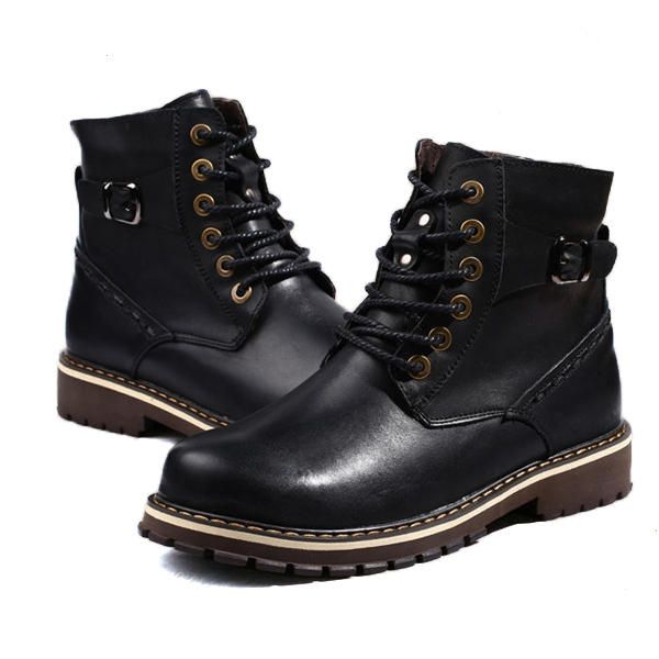 Botas De Algodón De Invierno De Gran Tamaño Para Hombre Botas De Felpa De Cuero Con Cordones