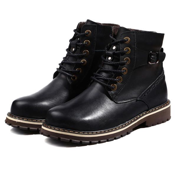 Botas De Algodón De Invierno De Gran Tamaño Para Hombre Botas De Felpa De Cuero Con Cordones