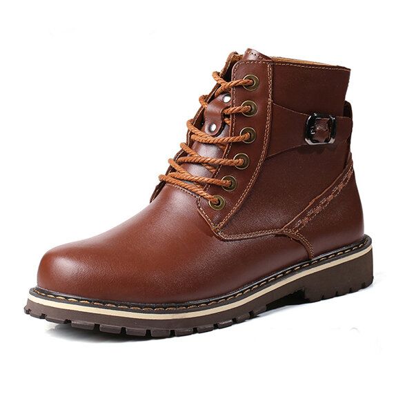 Botas De Algodón De Invierno De Gran Tamaño Para Hombre Botas De Felpa De Cuero Con Cordones