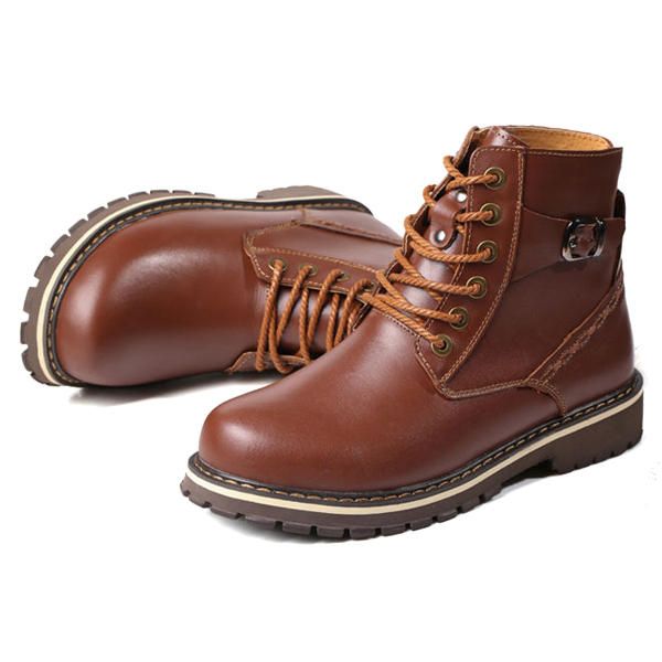 Botas De Algodón De Invierno De Gran Tamaño Para Hombre Botas De Felpa De Cuero Con Cordones