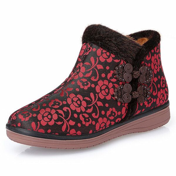 Botas De Algodón De Invierno Para Mujer Botines De Flores Con Forro De Piel