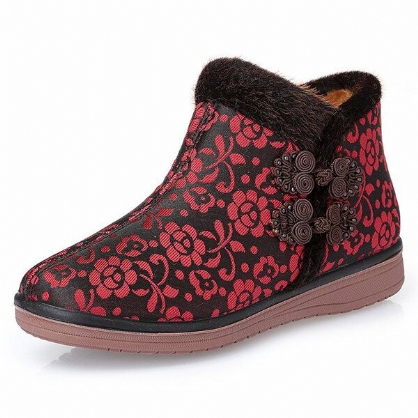 Botas De Algodón De Invierno Para Mujer Botines De Flores Con Forro De Piel