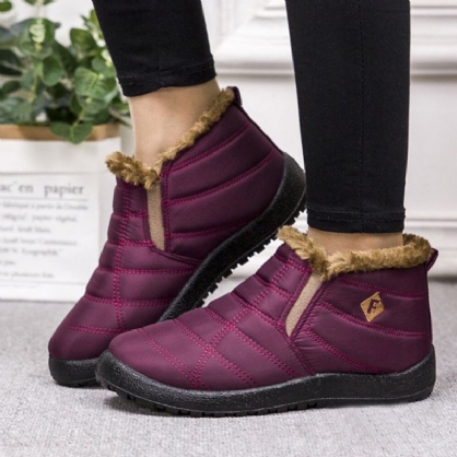 Botas De Algodón De Tobillo Plano Cómodas Cálidas De Tela Impermeable Con Costura Informal Para Mujer