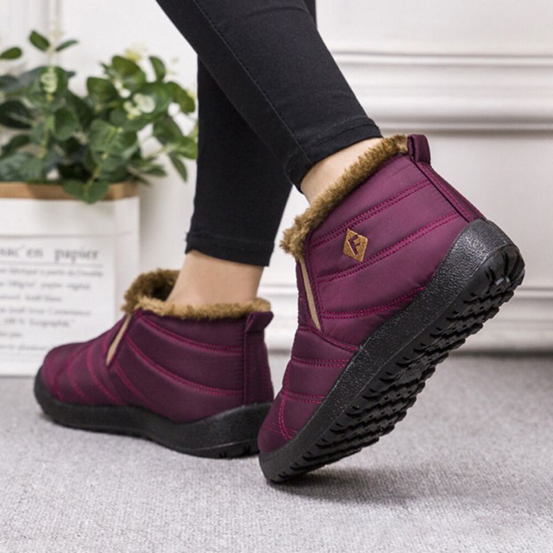 Botas De Algodón De Tobillo Plano Cómodas Cálidas De Tela Impermeable Con Costura Informal Para Mujer