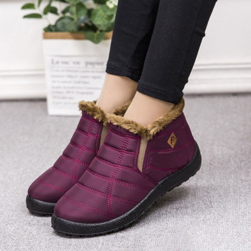 Botas De Algodón De Tobillo Plano Cómodas Cálidas De Tela Impermeable Con Costura Informal Para Mujer