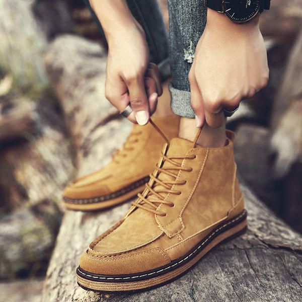 Botas Altas De Cuero De Gamuza Cómodas Para Hombre