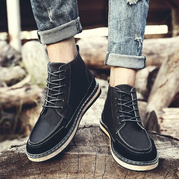 Botas Altas De Cuero De Gamuza Cómodas Para Hombre