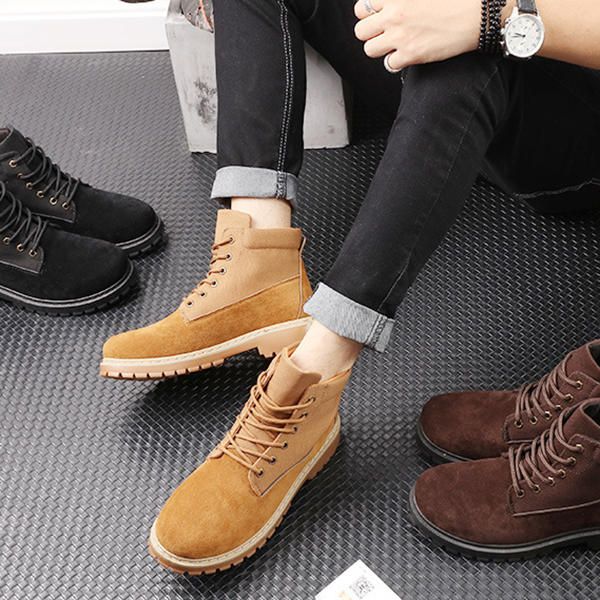 Botas Altas De Gamuza De Lona Cómodas Para Hombre