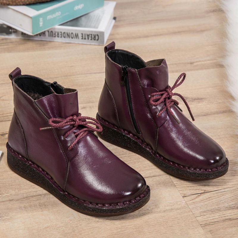 Botas Cálidas Informales De Cuero Suave Para Mujer